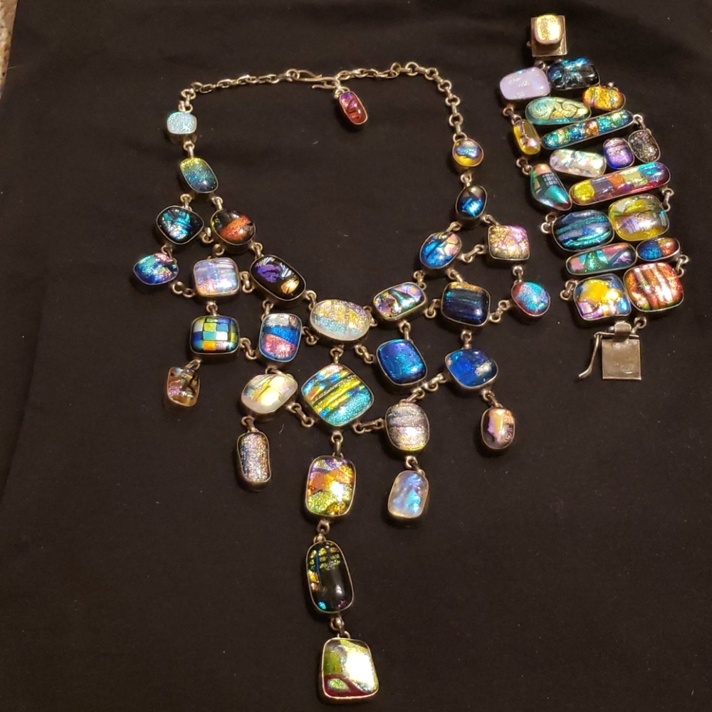 Stunning vintage dichroic glass 925 sterling set